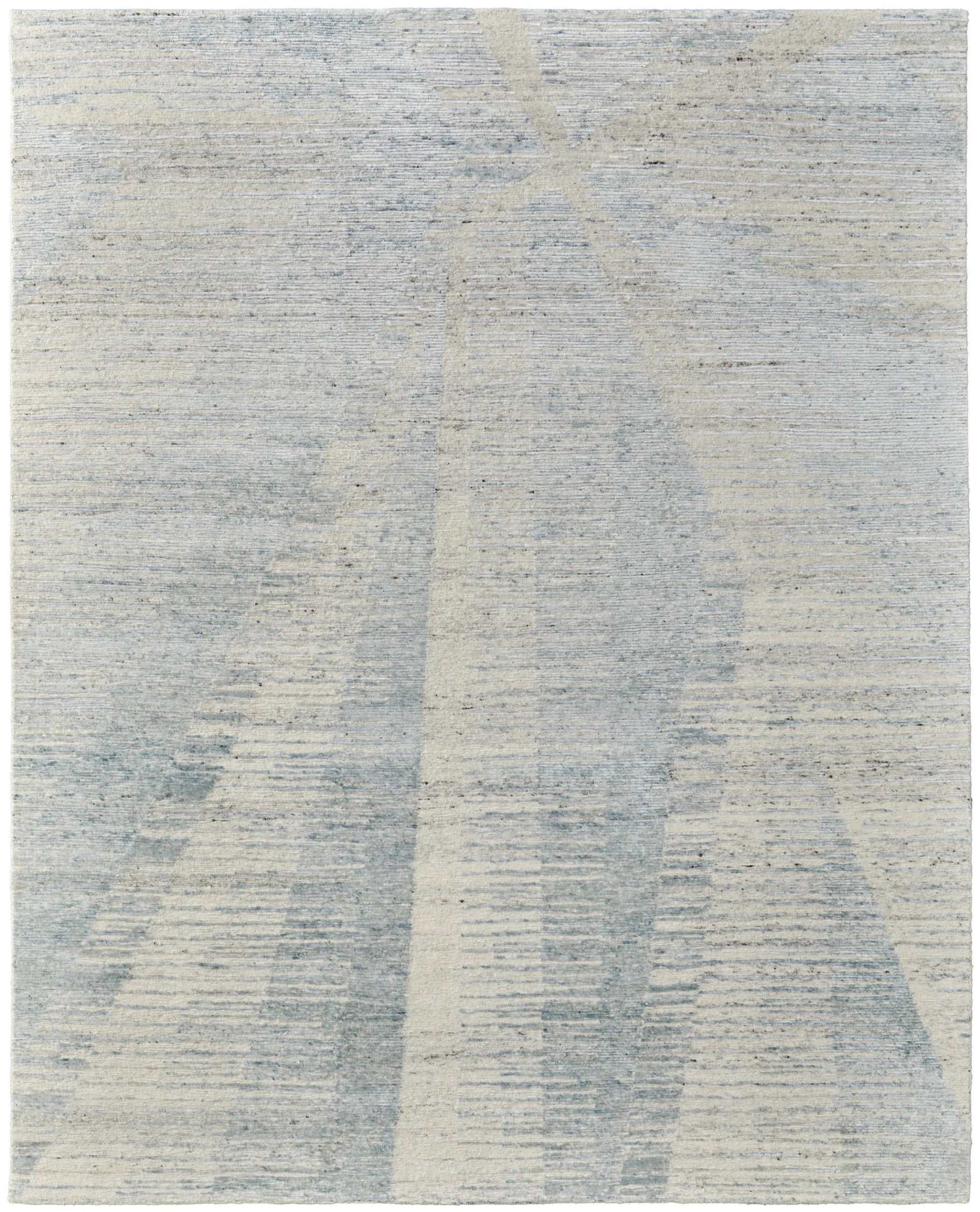 8' X 10' Blue Ivory And Silver Abstract Hand Knotted Distressed Area Rug
