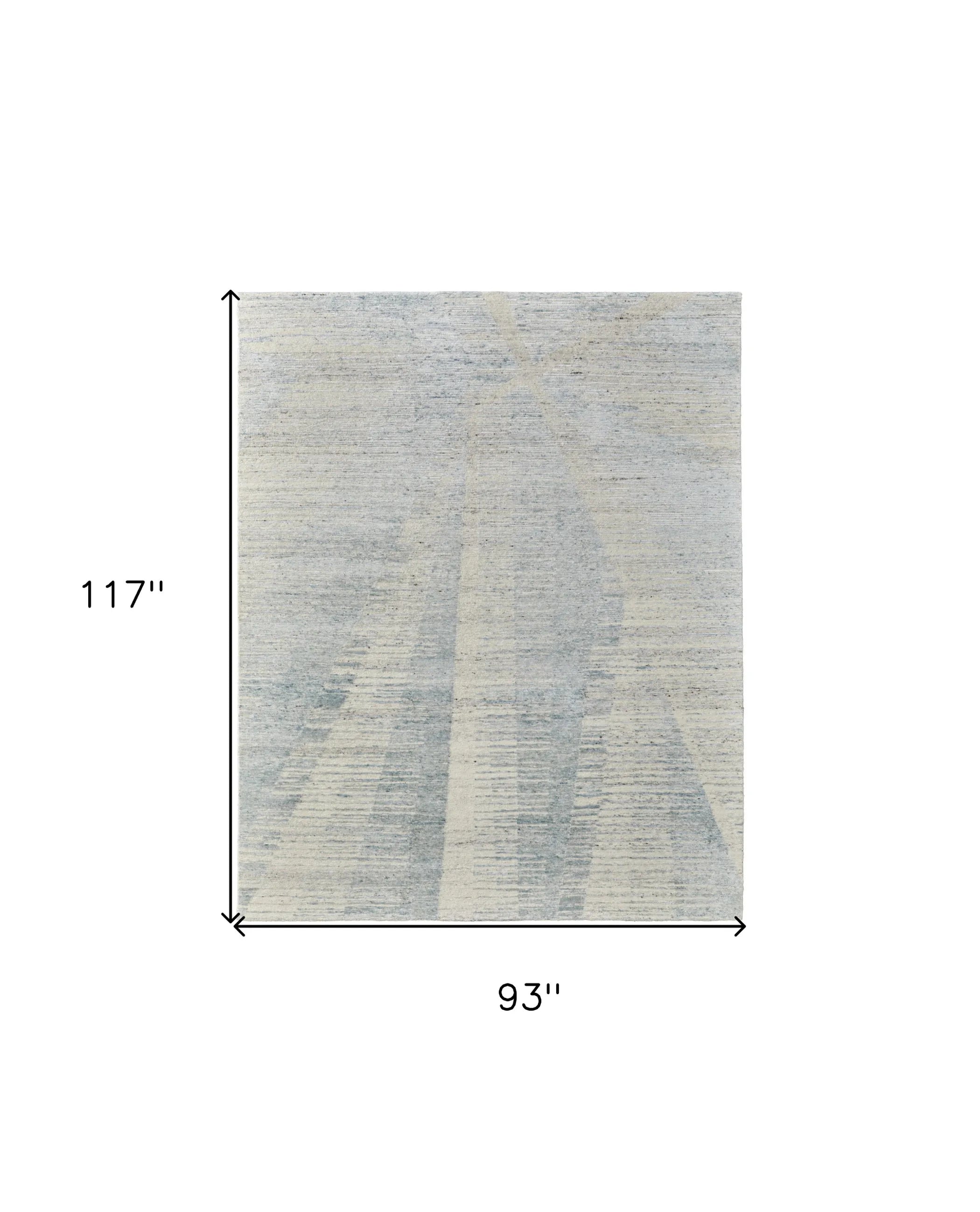 8' X 10' Blue Ivory And Silver Abstract Hand Knotted Distressed Area Rug