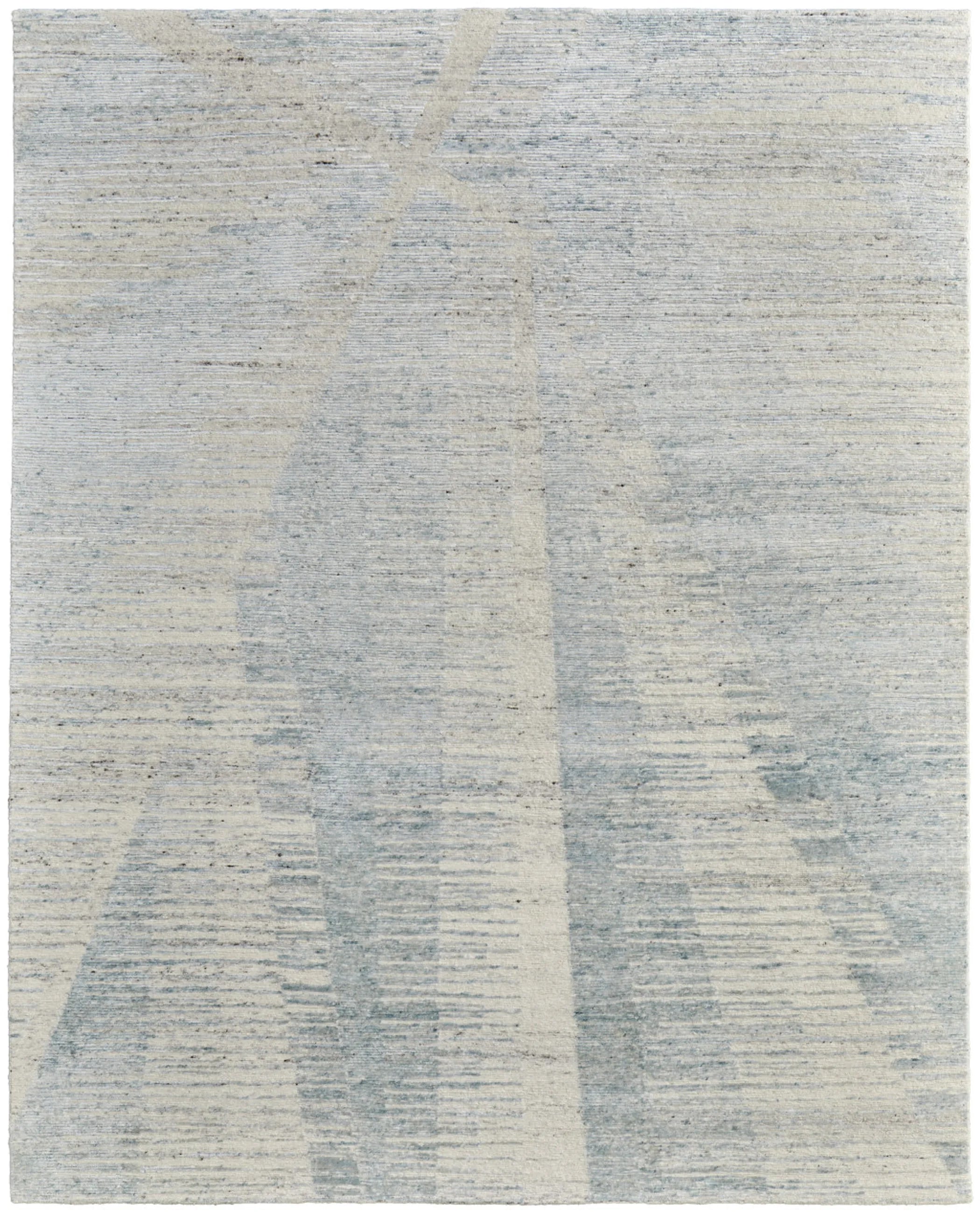 8' X 10' Blue Ivory And Silver Abstract Hand Knotted Distressed Area Rug