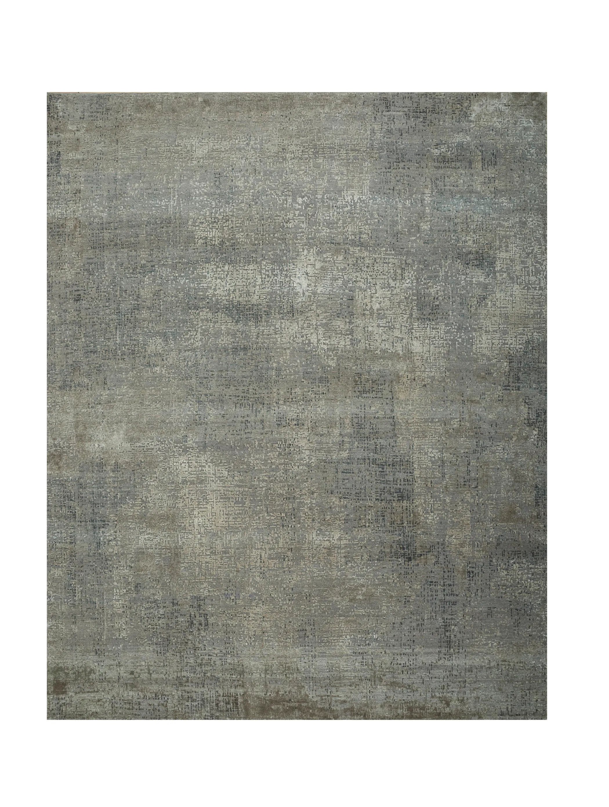 8' X 10' Gray Abstract Hand Knotted Area Rug