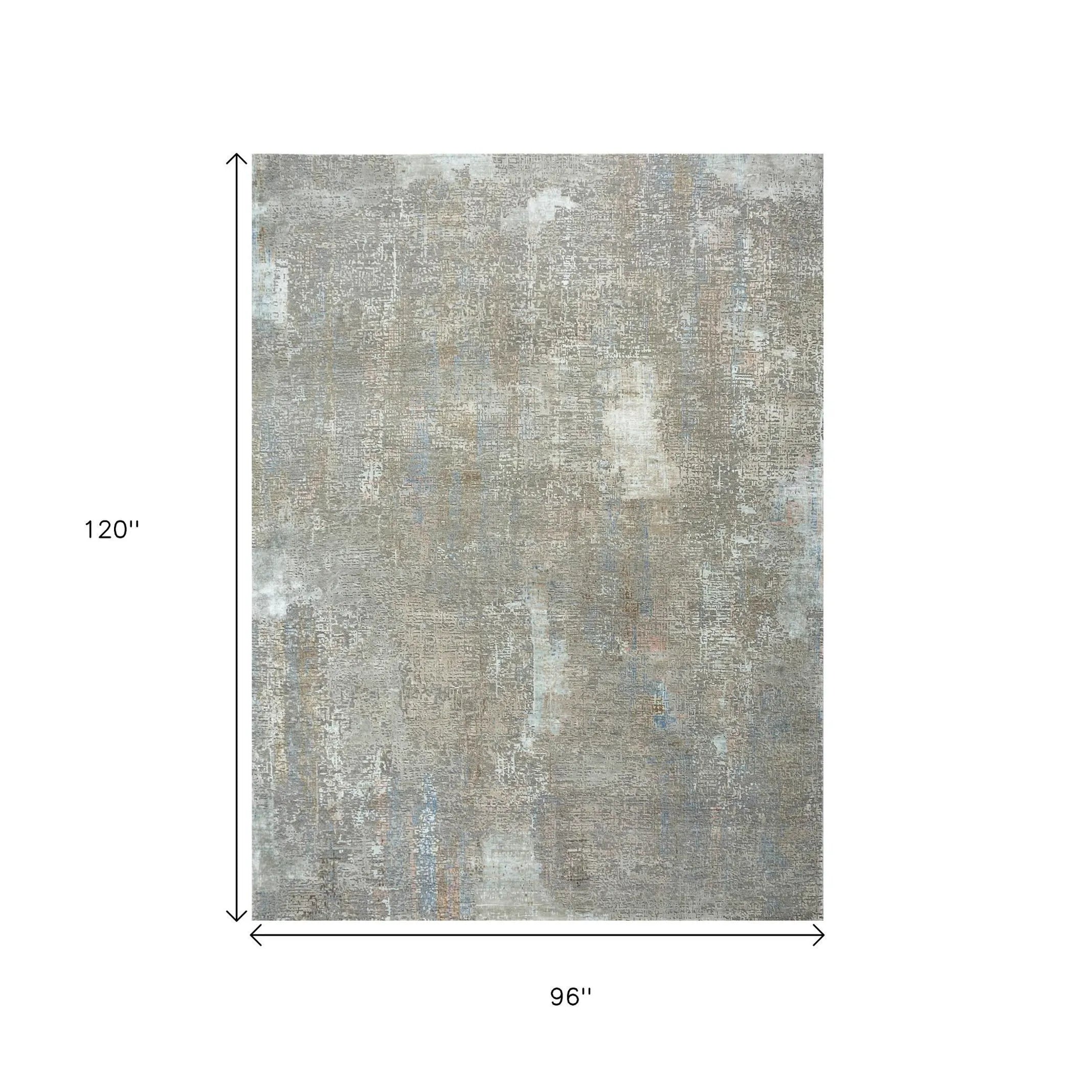 8' X 10' Blue Abstract Hand Knotted Area Rug