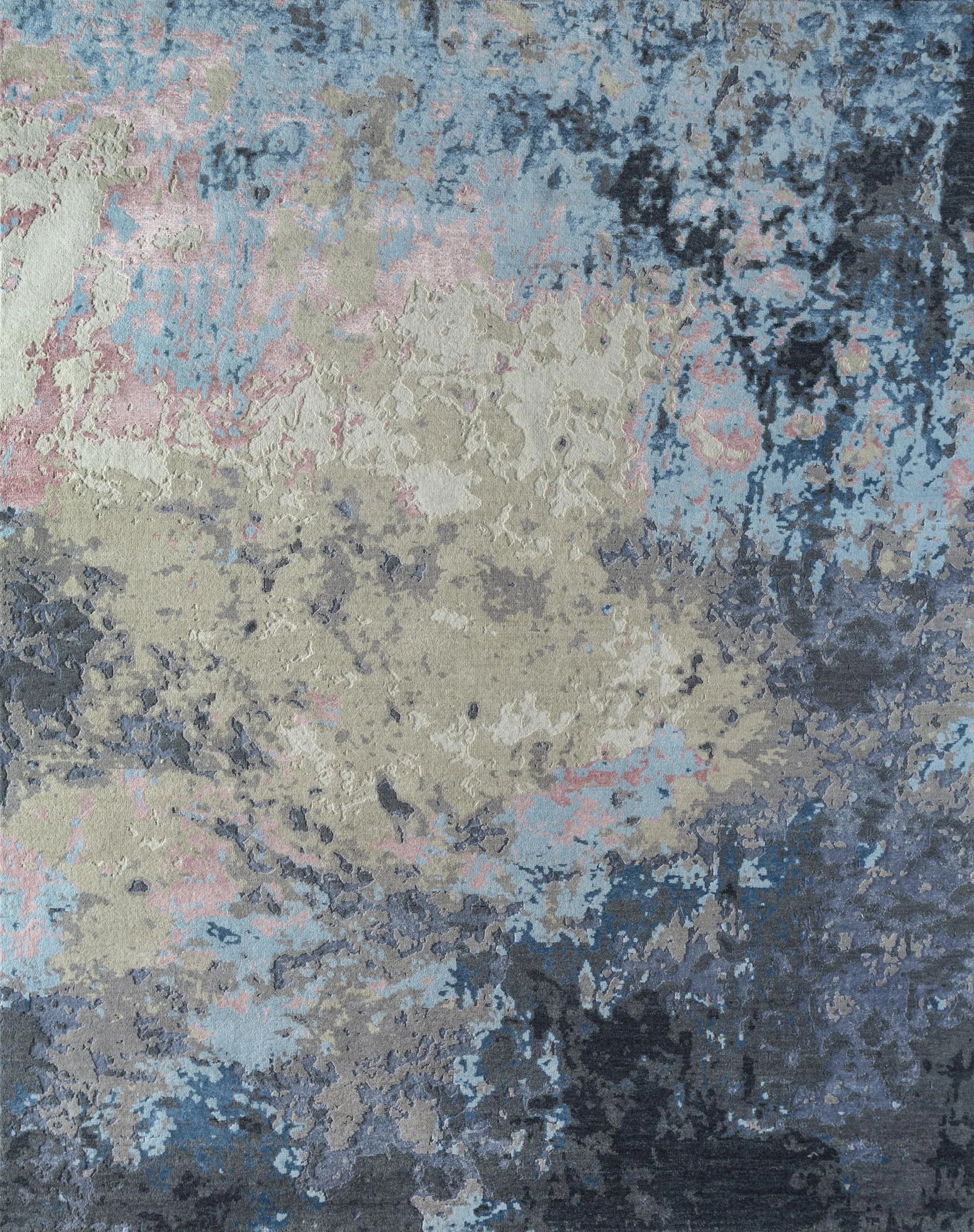 8' X 10' Blue Abstract Hand Knotted Area Rug