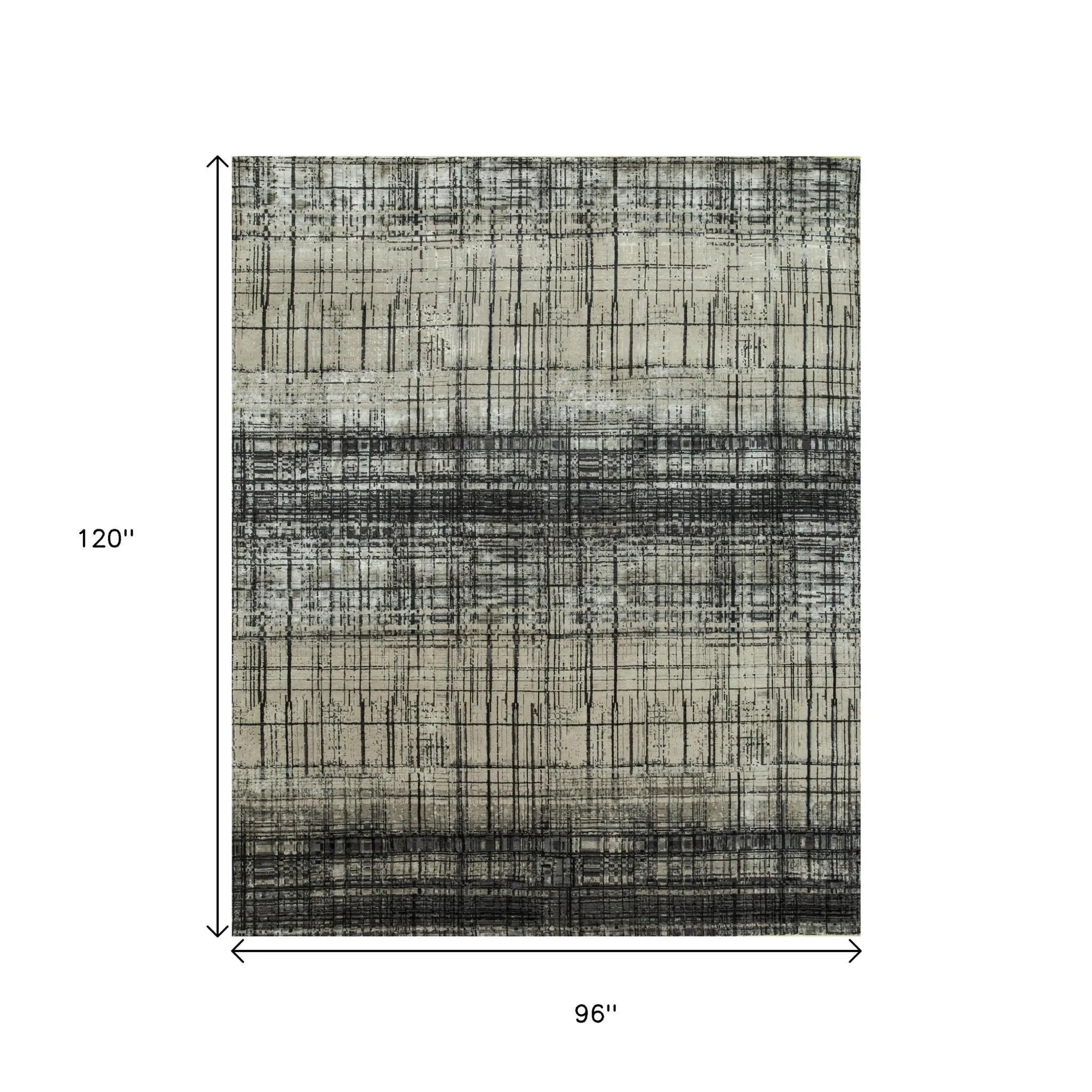 8' X 10' Black Abstract Hand Knotted Area Rug