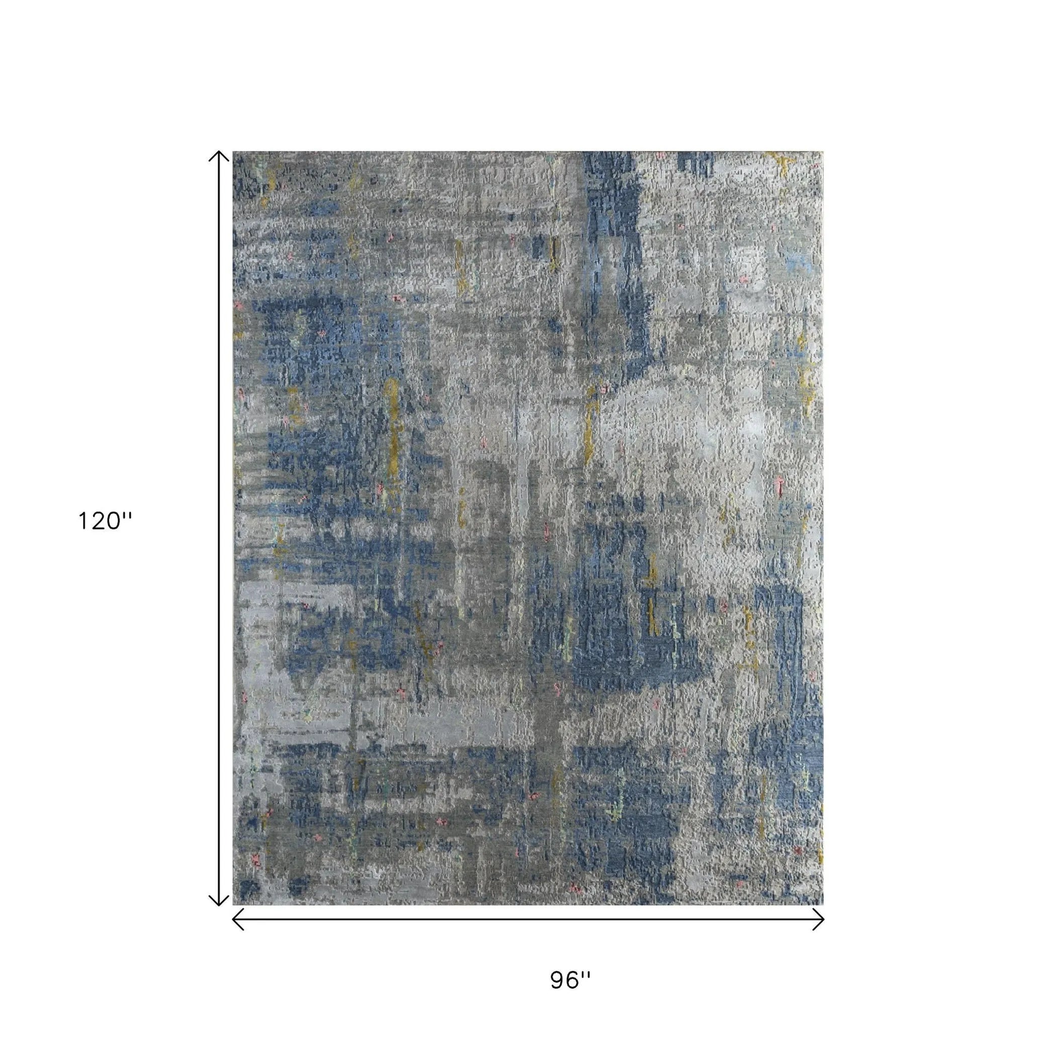 8' X 10' Blue Abstract Hand Knotted Area Rug
