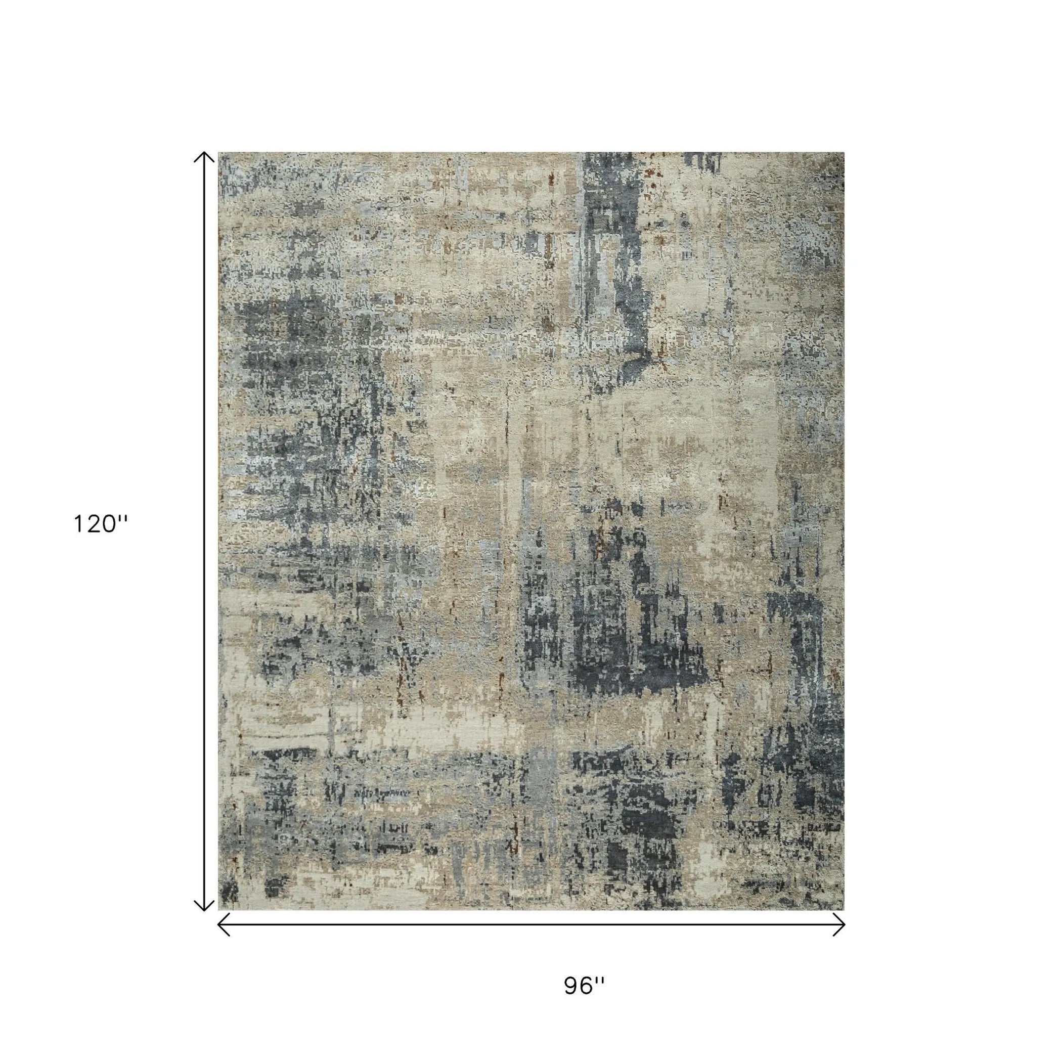 8' X 10' Brown Abstract Hand Knotted Area Rug