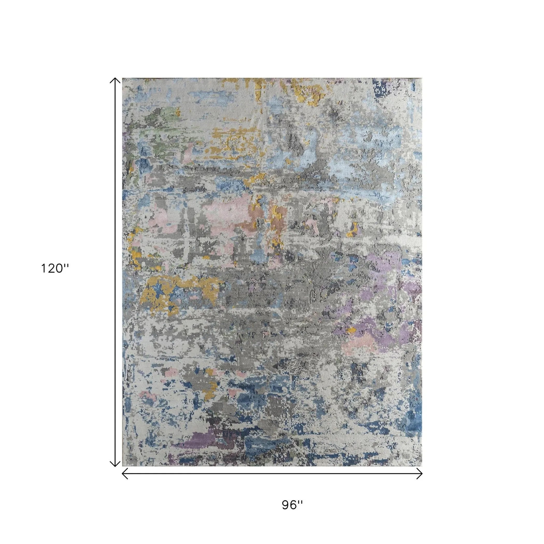 8' X 10' Blue Abstract Hand Knotted Area Rug