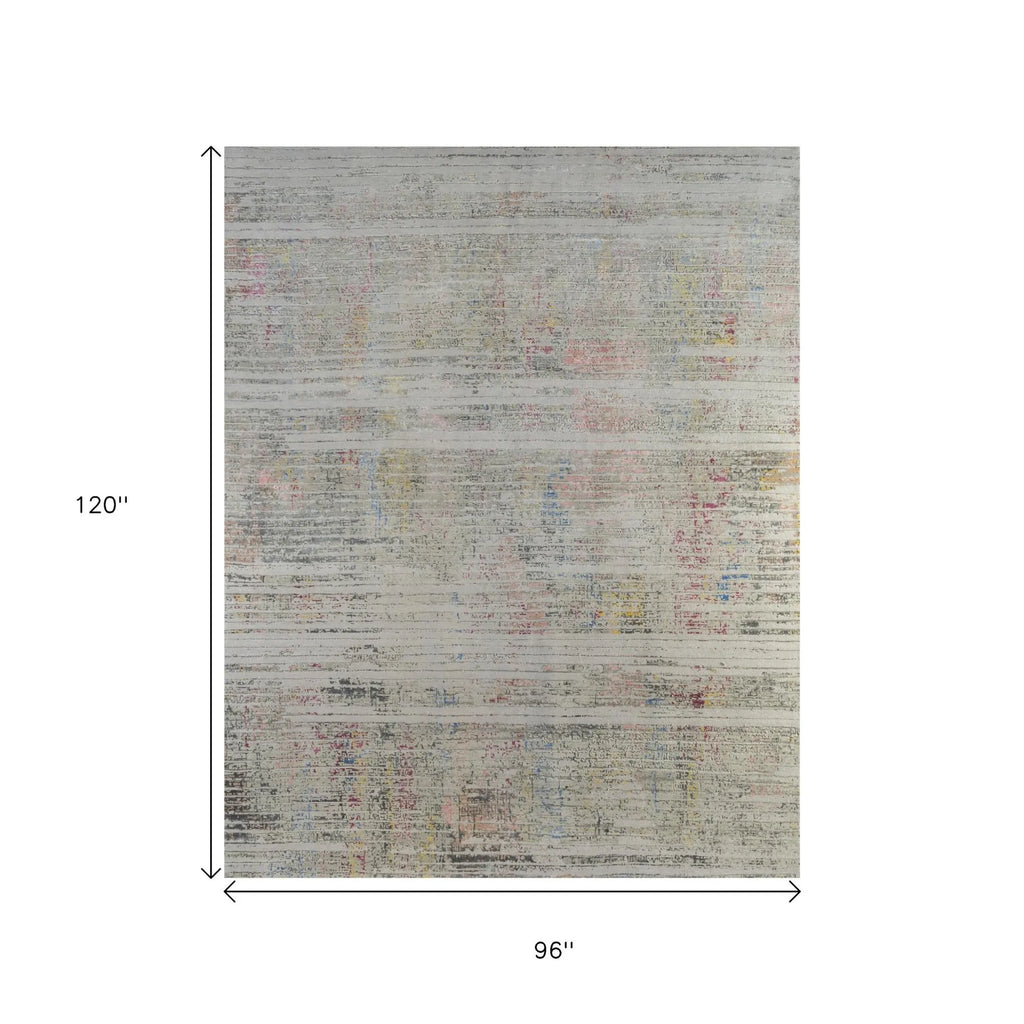 8' X 10' Beige Abstract Hand Knotted Area Rug