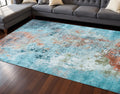 8' X 10' Aqua Blue and Bronze Abstract Hand Knotted Area Rug