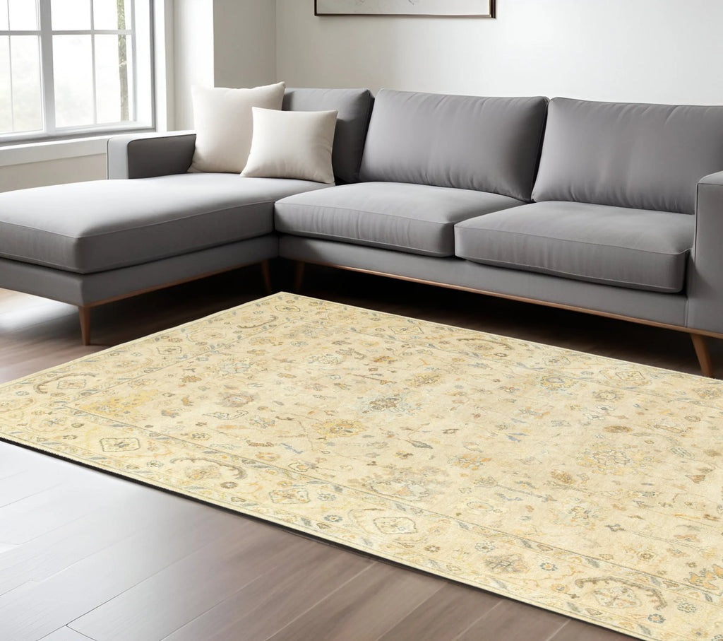 8' X 10' Beige And Gray Wool Oriental Hand Knotted Area Rug