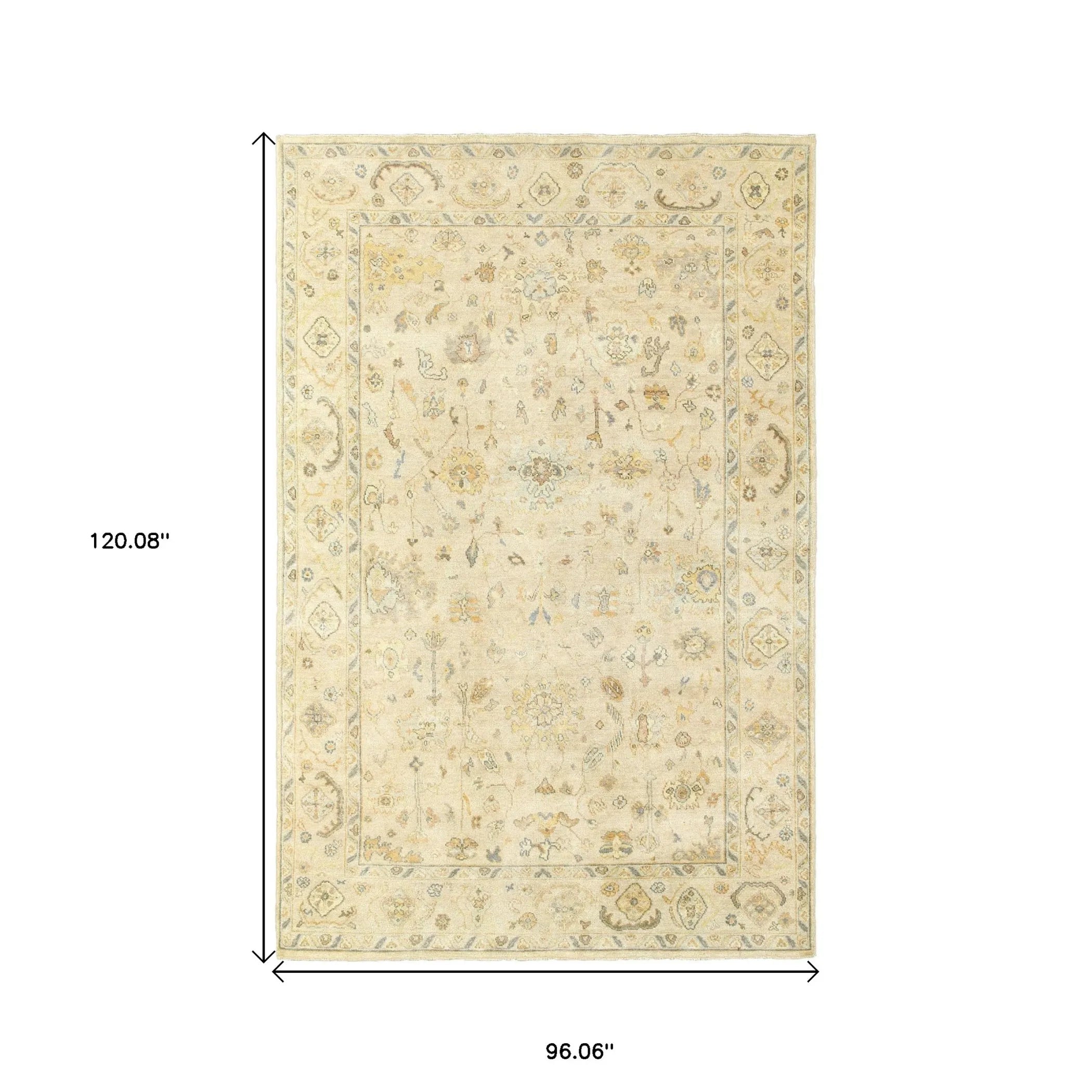 8' X 10' Beige And Gray Wool Oriental Hand Knotted Area Rug