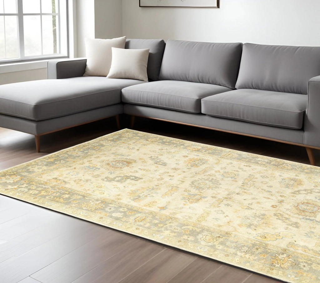 8' X 10' Beige And Gray Wool Oriental Hand Knotted Area Rug