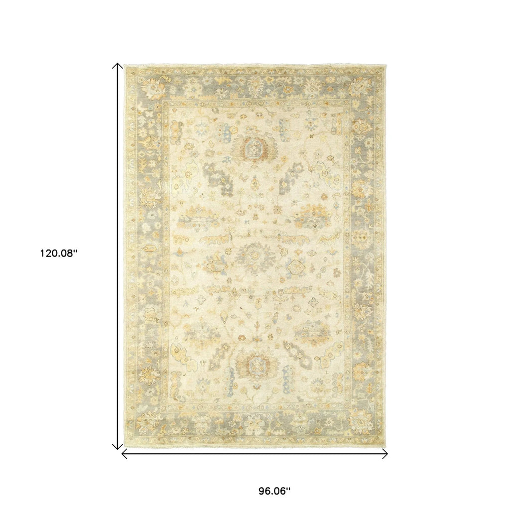8' X 10' Beige And Gray Wool Oriental Hand Knotted Area Rug