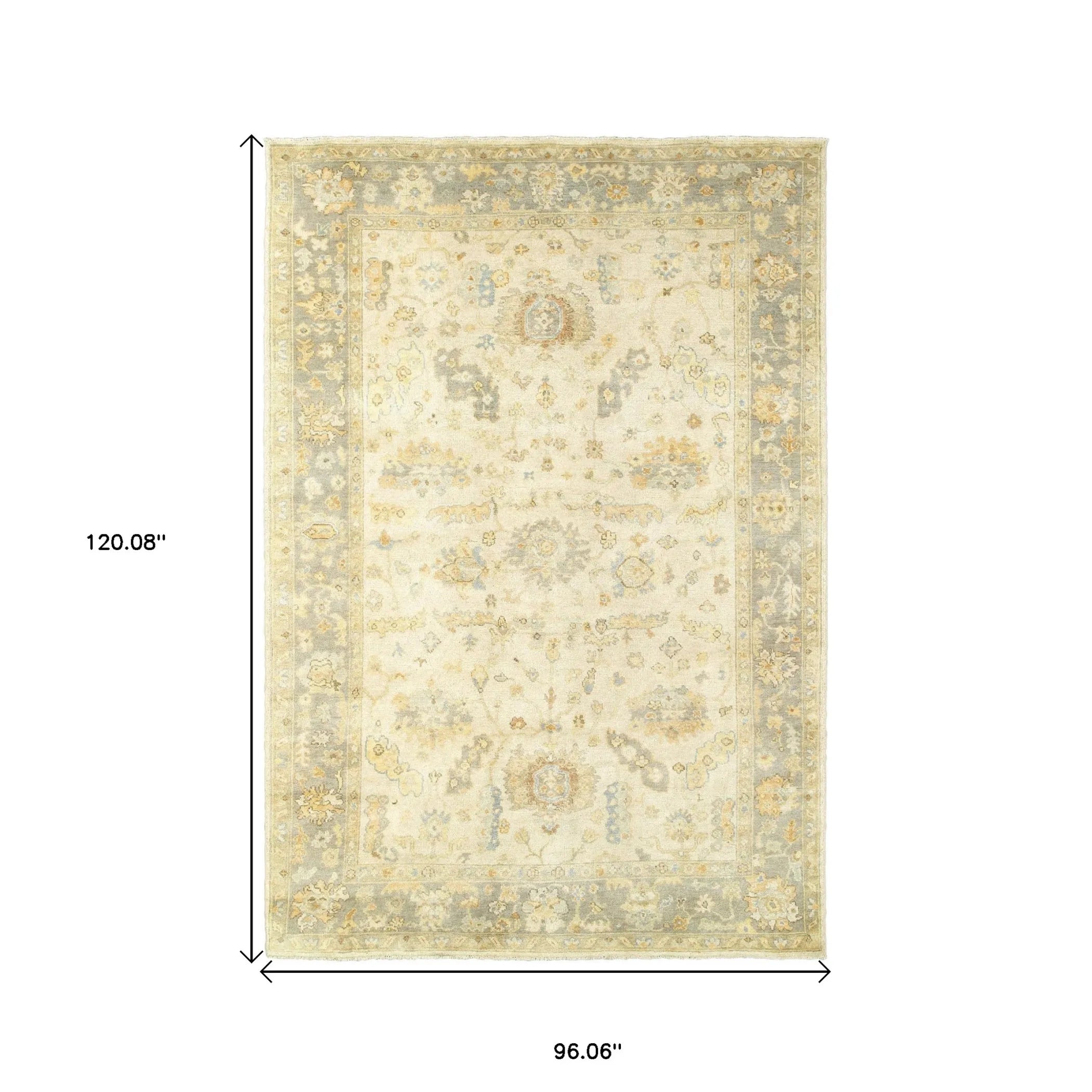 8' X 10' Beige And Gray Wool Oriental Hand Knotted Area Rug