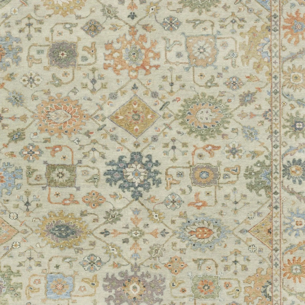 8' X 10' Beige And Green Wool Oriental Hand Knotted Area Rug With Fringe