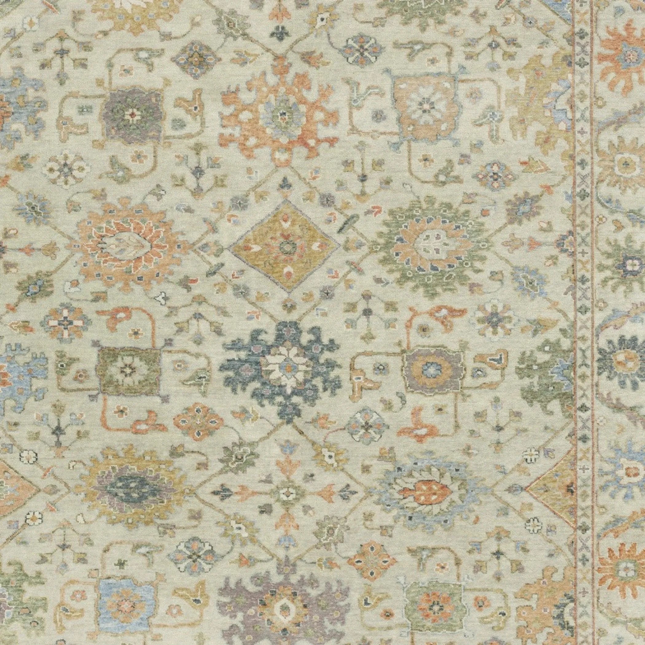 8' X 10' Beige And Green Wool Oriental Hand Knotted Area Rug With Fringe