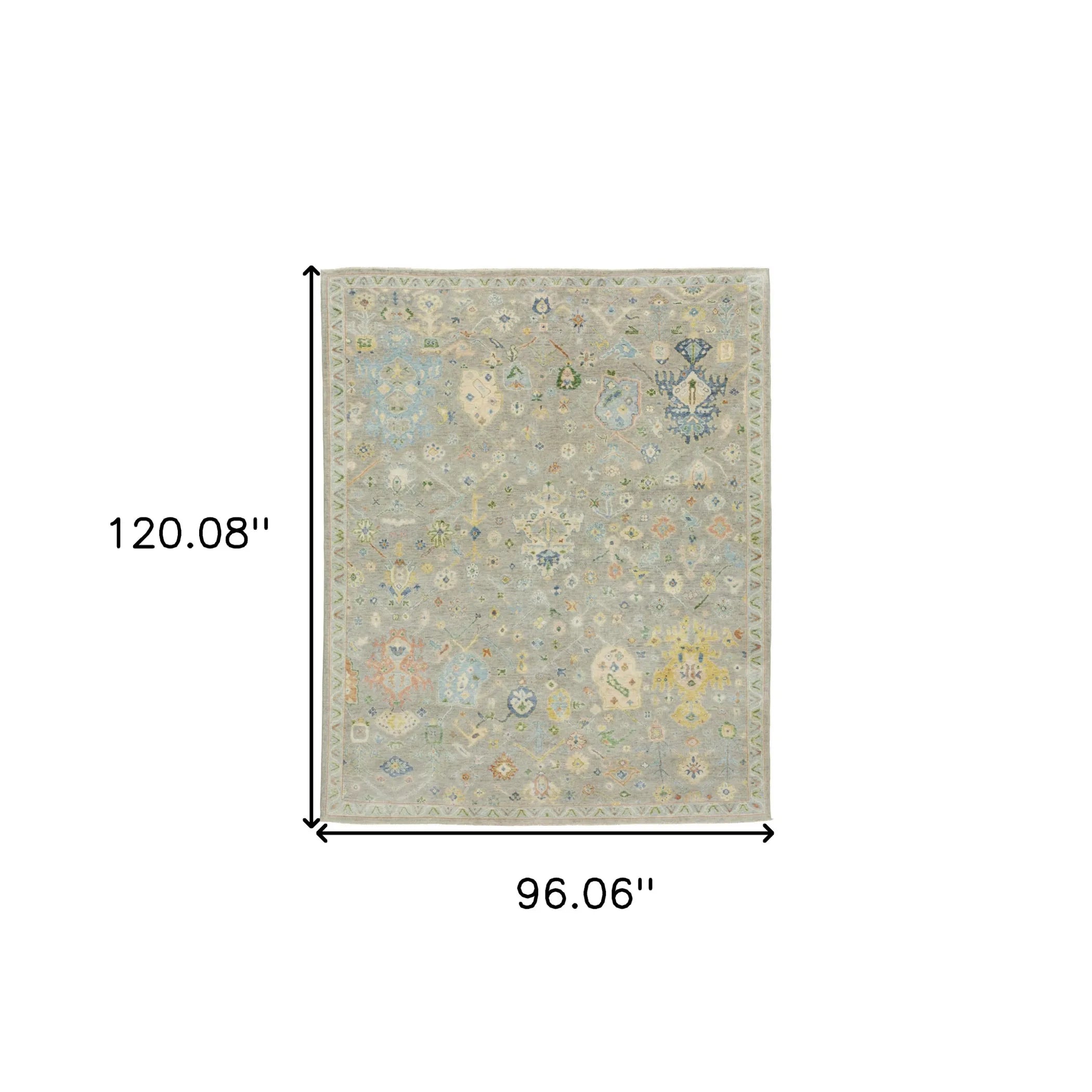 8' X 10' Gray Sky Blue And Yellow Wool Oriental Hand Knotted Area Rug With Fringe