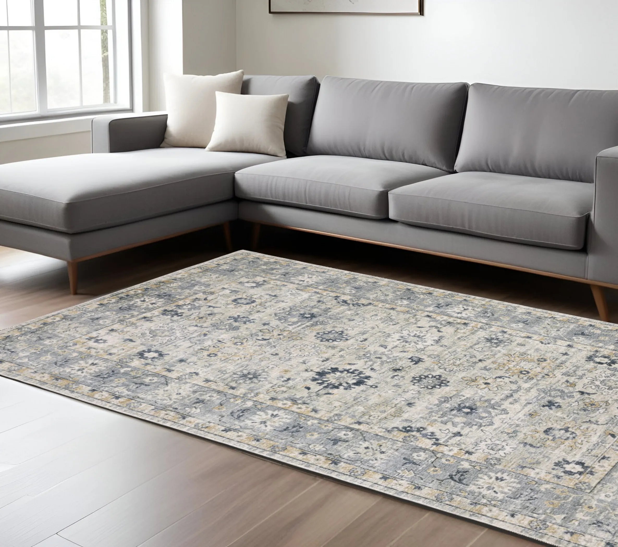 10' X 14' Gray And Blue Oriental Hand Tufted Area Rug