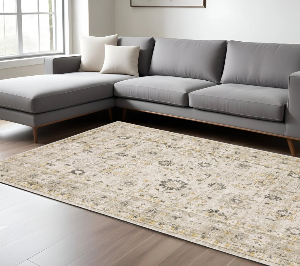 10' X 14' Beige And Gold Oriental Hand Tufted Area Rug