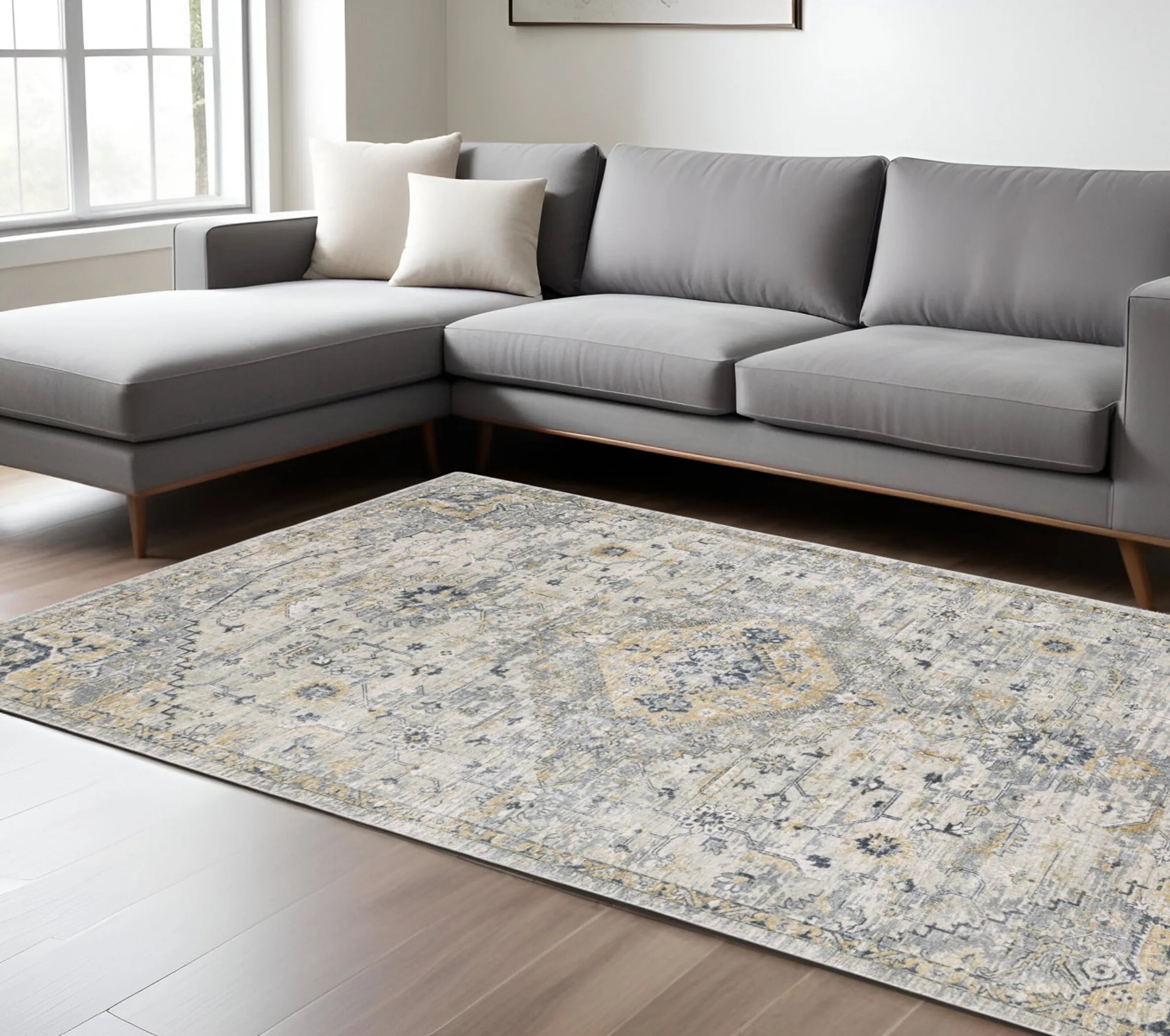10' X 14' Gray And Gold Medallion Hand Tufted Area Rug
