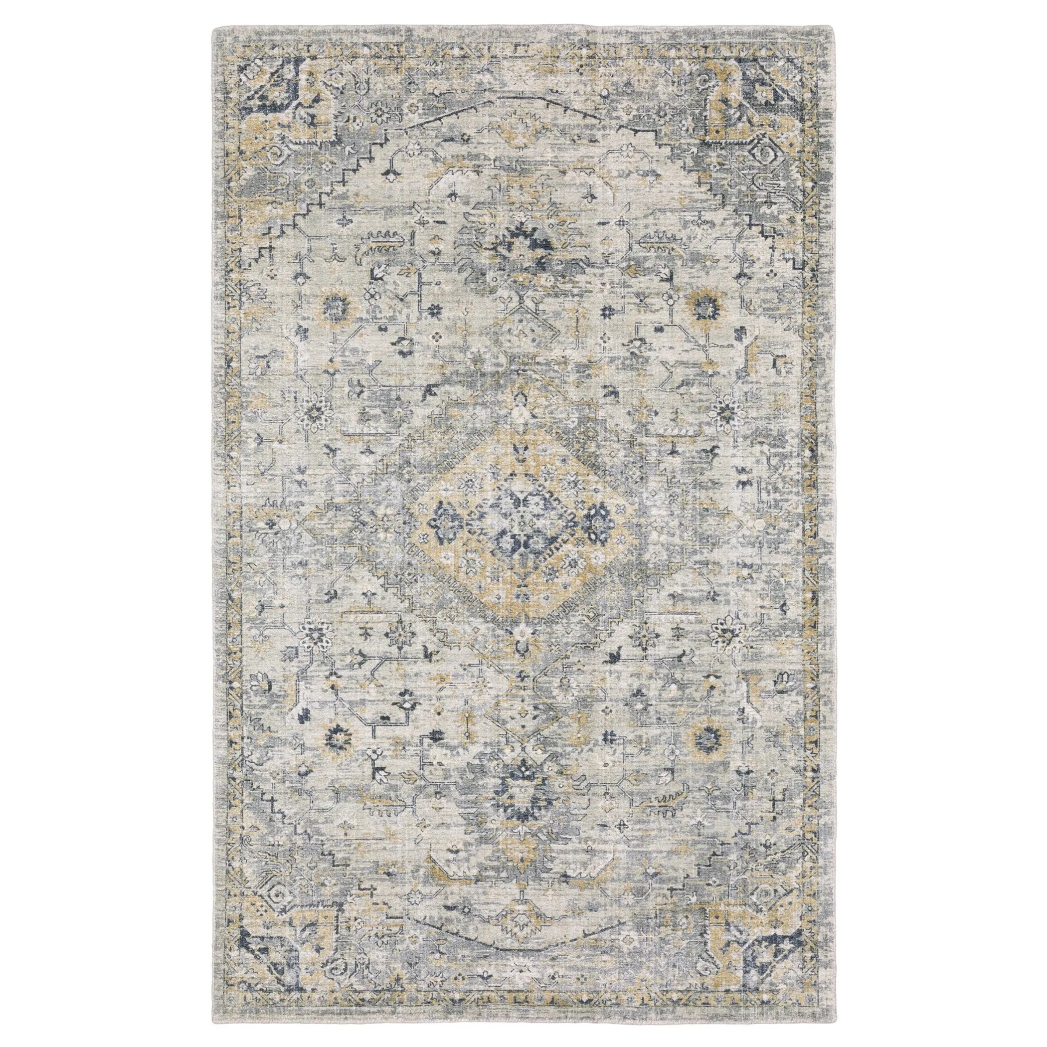 10' X 14' Gray And Gold Medallion Hand Tufted Area Rug