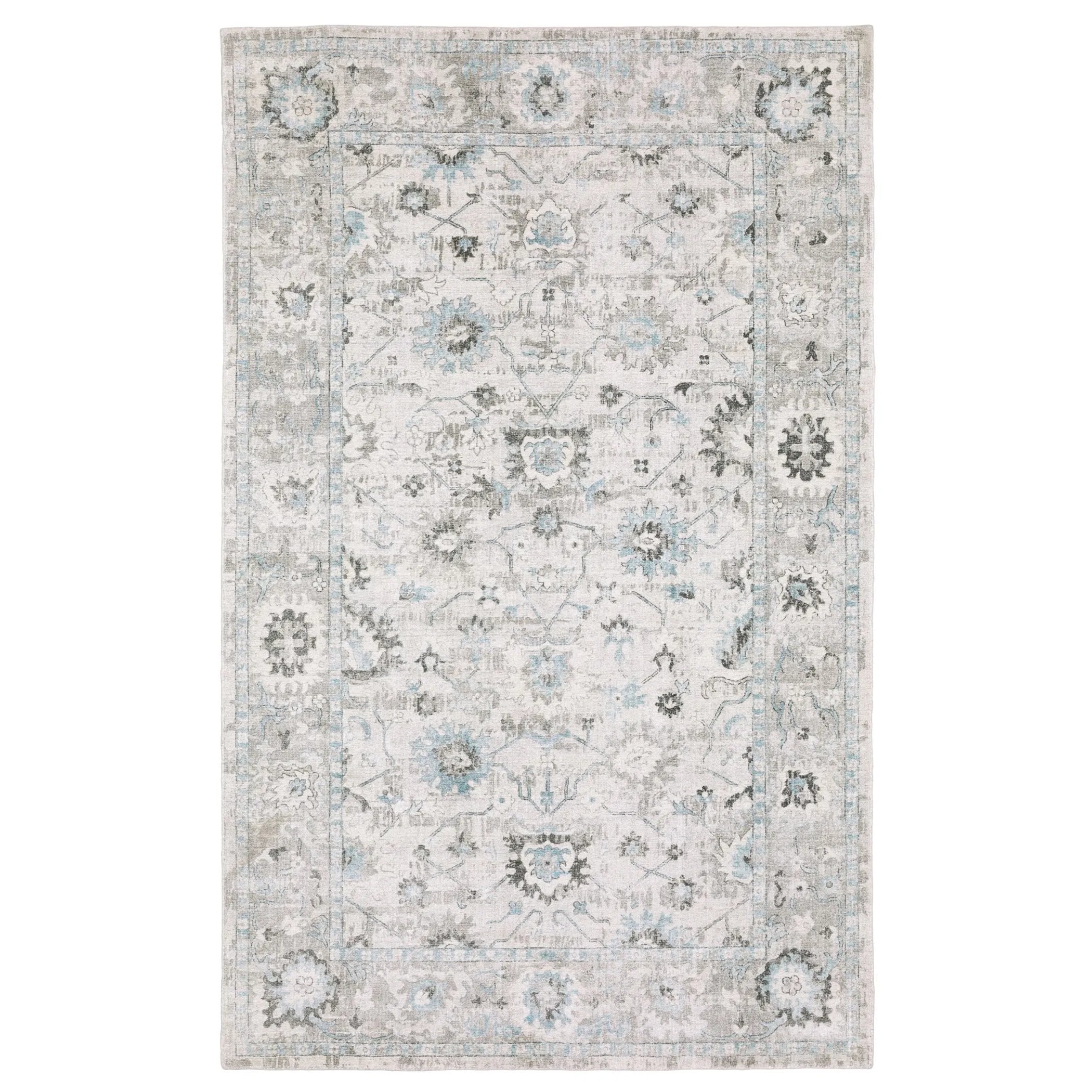 10' X 14' Ivory And Teal Blue Oriental Hand Tufted Area Rug
