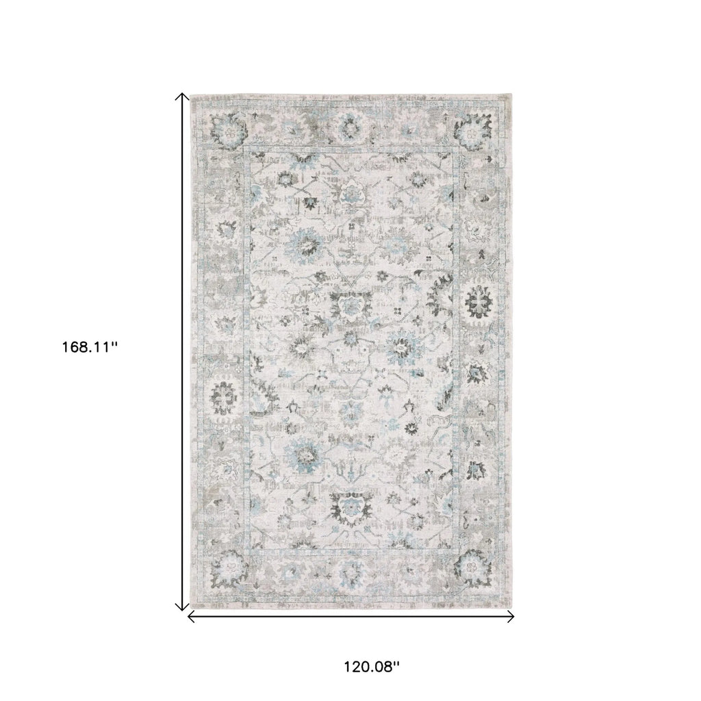 10' X 14' Ivory And Teal Blue Oriental Hand Tufted Area Rug