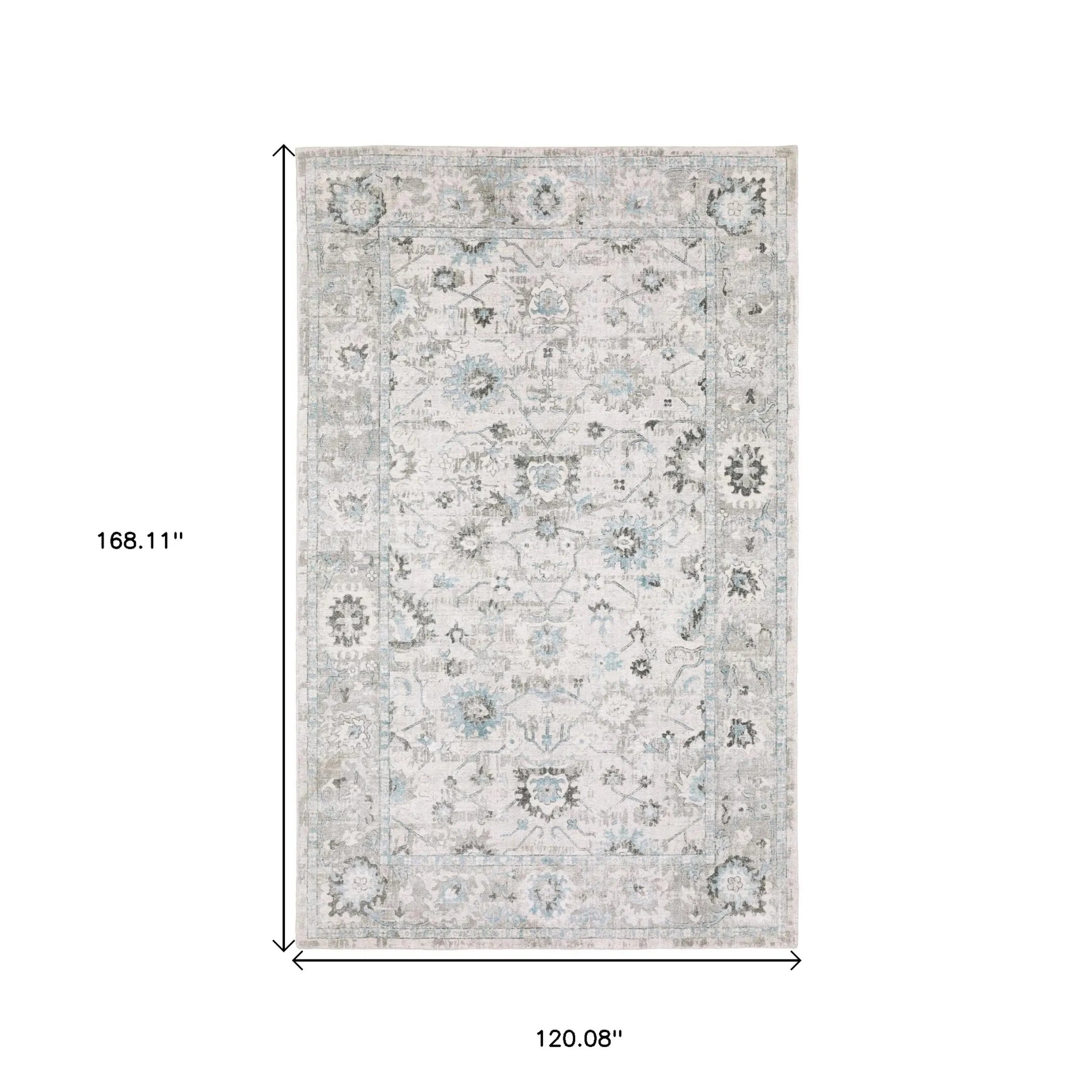 10' X 14' Ivory And Teal Blue Oriental Hand Tufted Area Rug