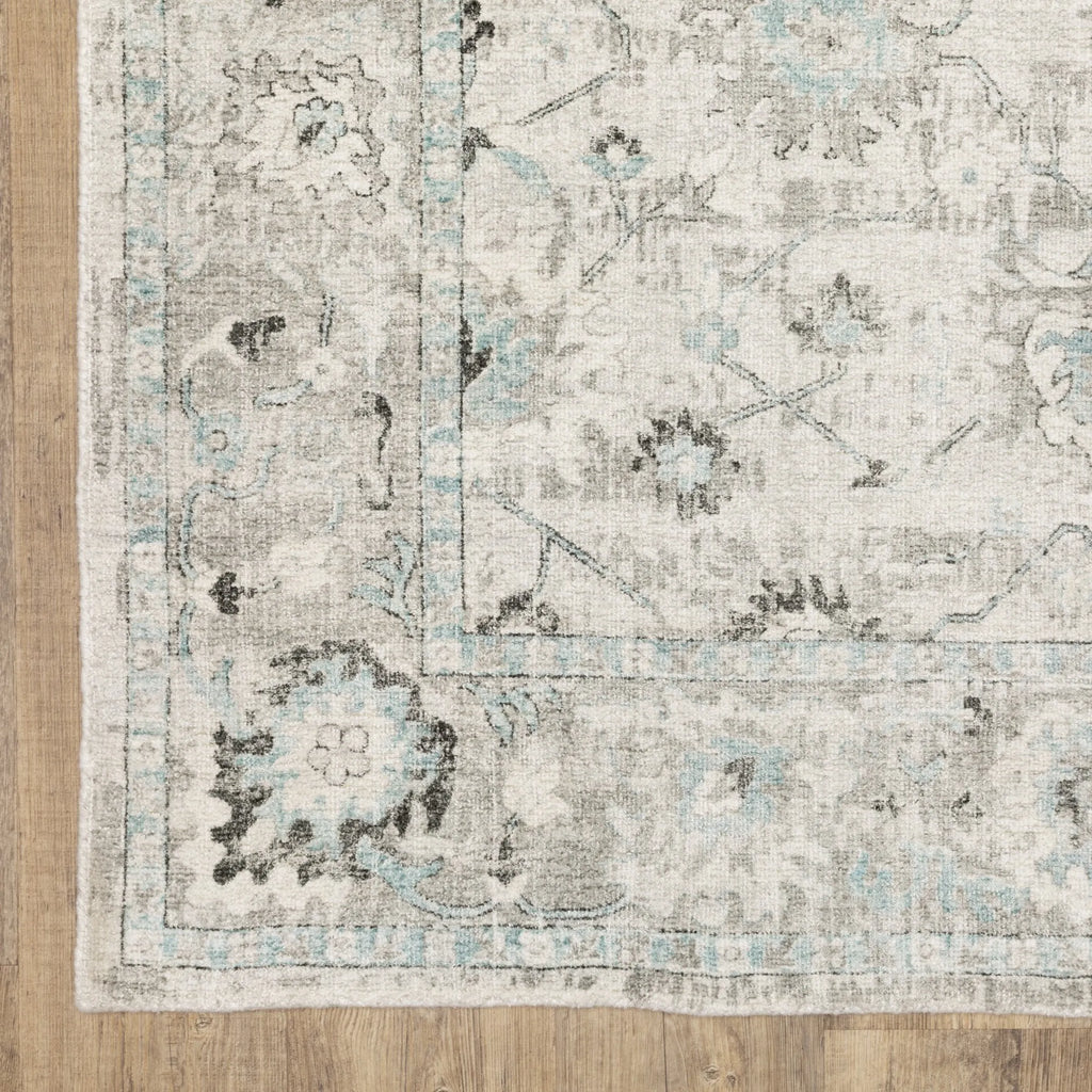 10' X 14' Ivory And Teal Blue Oriental Hand Tufted Area Rug