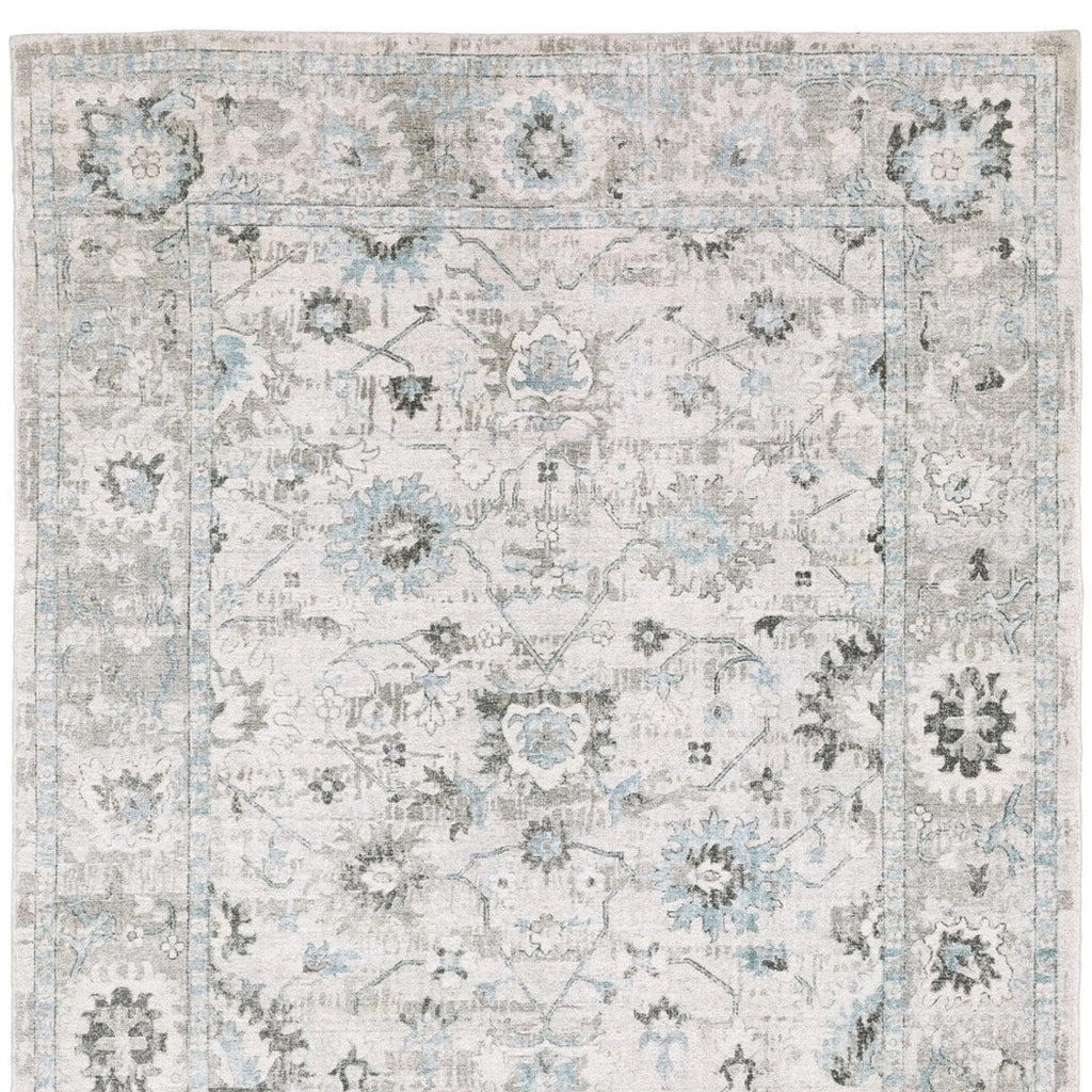 10' X 14' Ivory And Teal Blue Oriental Hand Tufted Area Rug