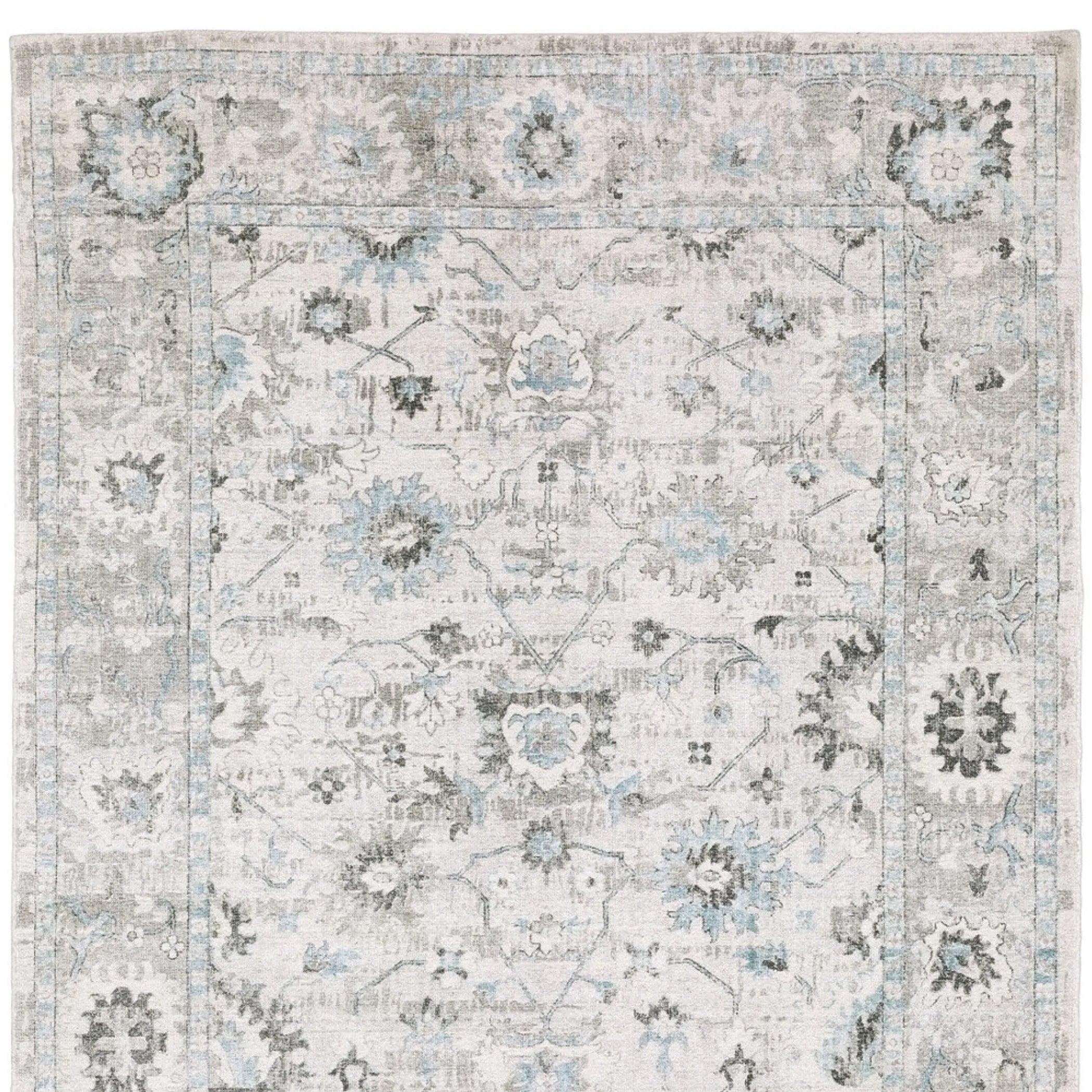 10' X 14' Ivory And Teal Blue Oriental Hand Tufted Area Rug