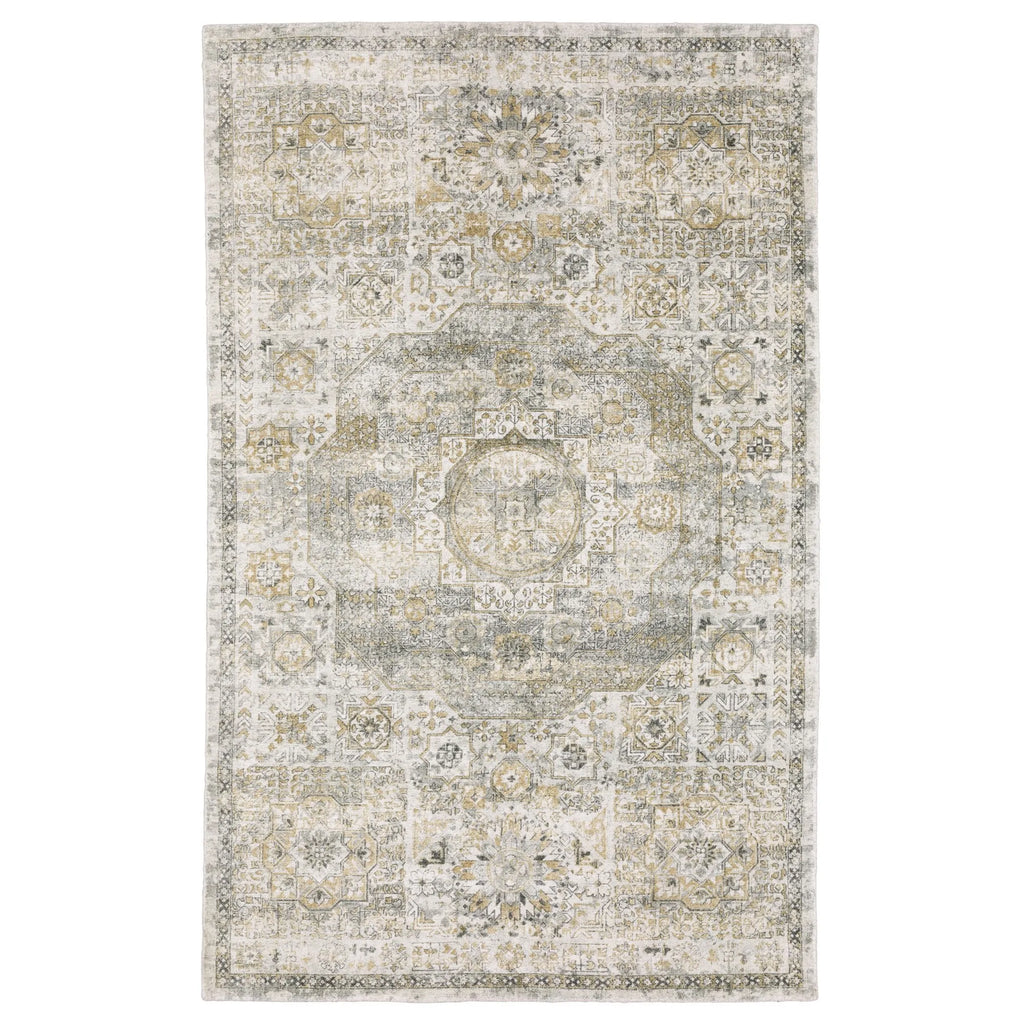10' X 14' Gray And Gold Medallion Hand Tufted Area Rug