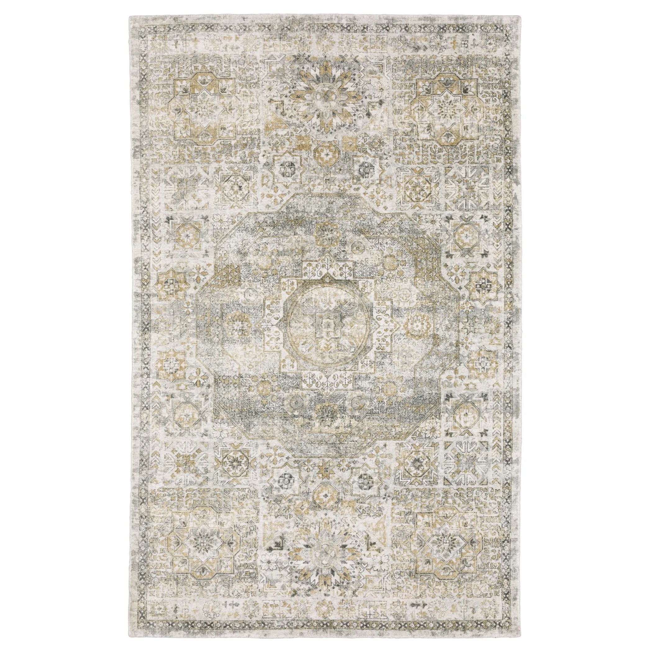 10' X 14' Gray And Gold Medallion Hand Tufted Area Rug