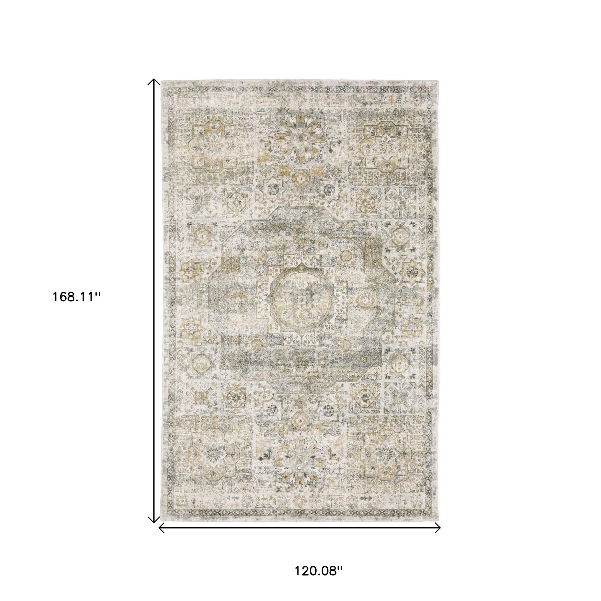 10' X 14' Gray And Gold Medallion Hand Tufted Area Rug