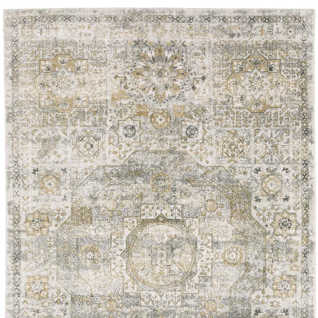 10' X 14' Gray And Gold Medallion Hand Tufted Area Rug
