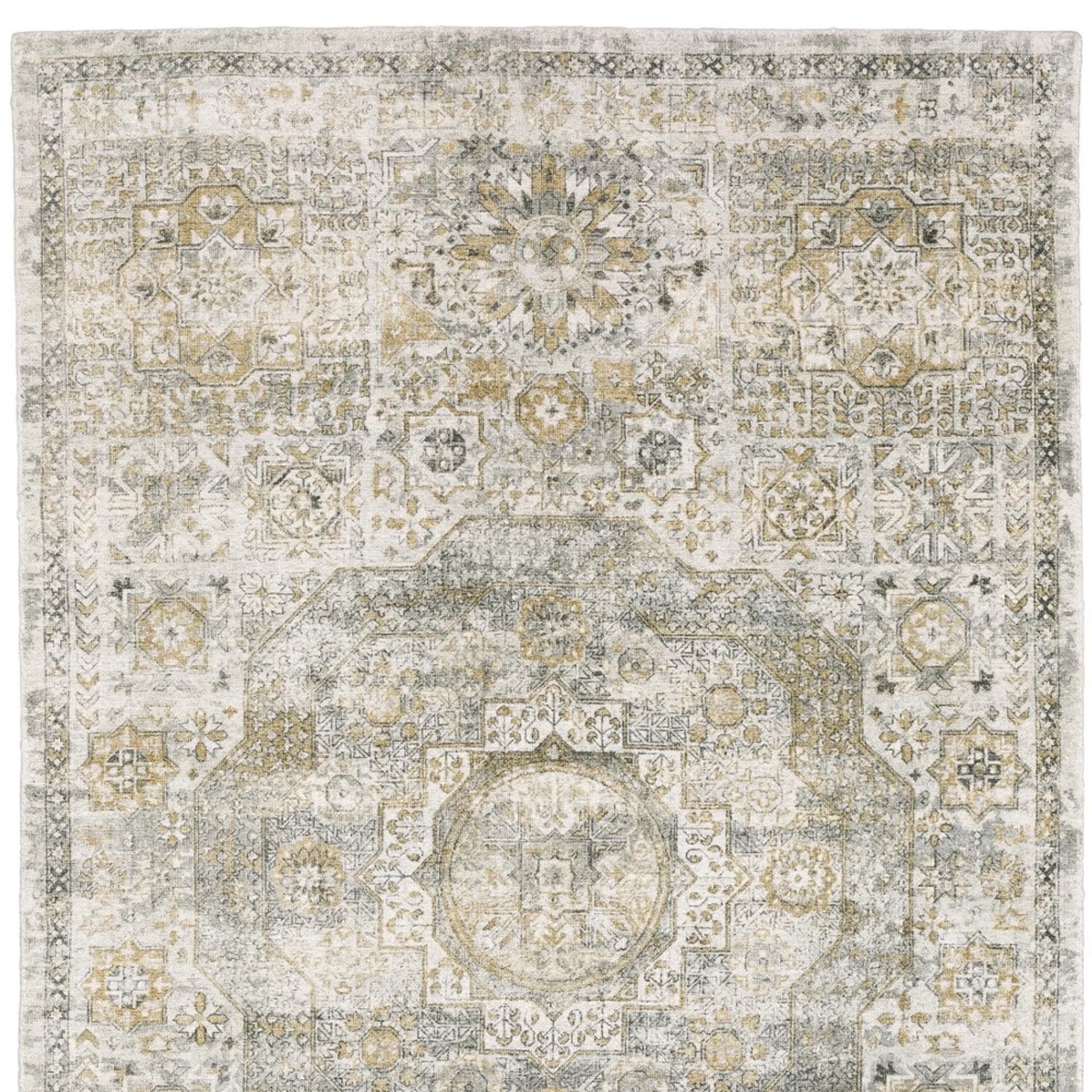 10' X 14' Gray And Gold Medallion Hand Tufted Area Rug