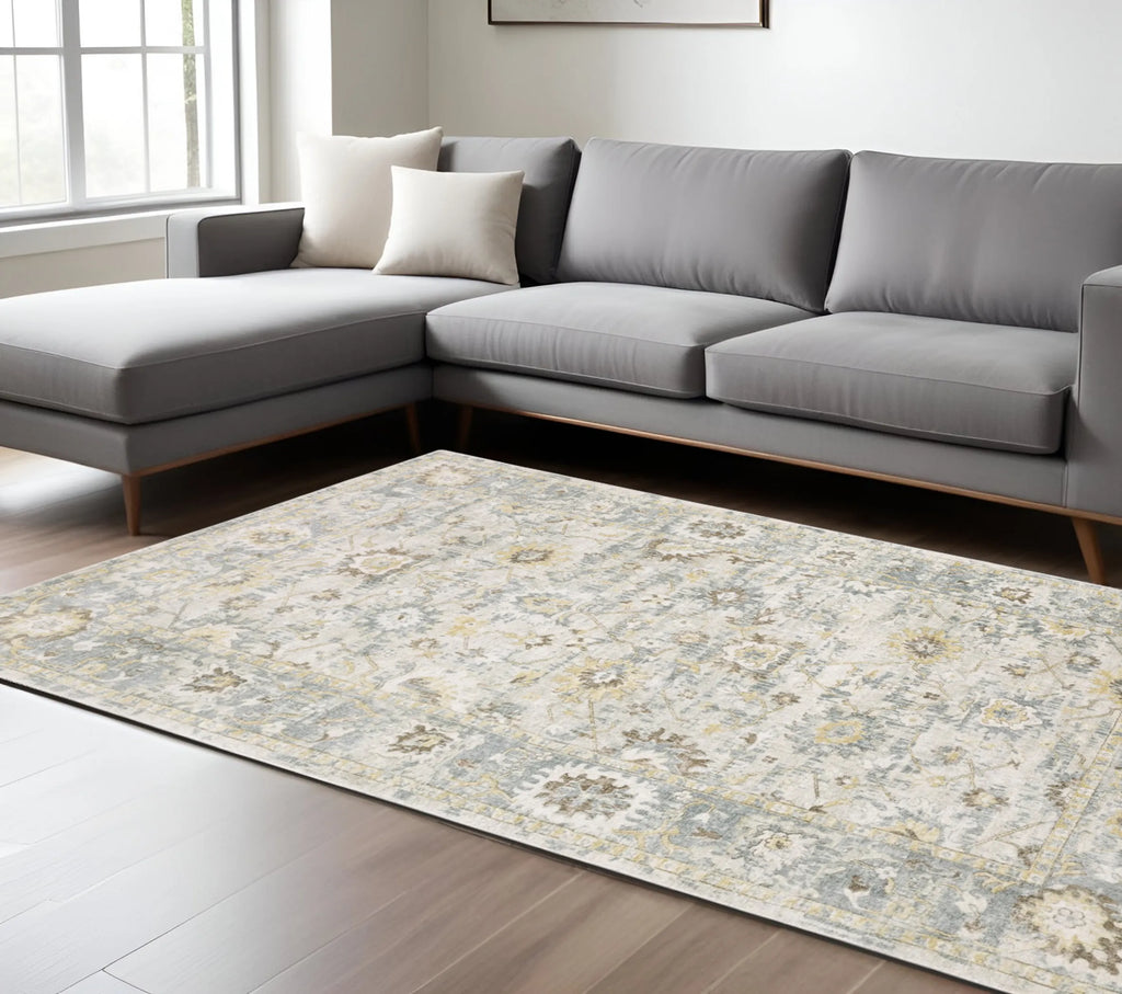 10' X 14' Ivory And Blue Oriental Hand Tufted Area Rug